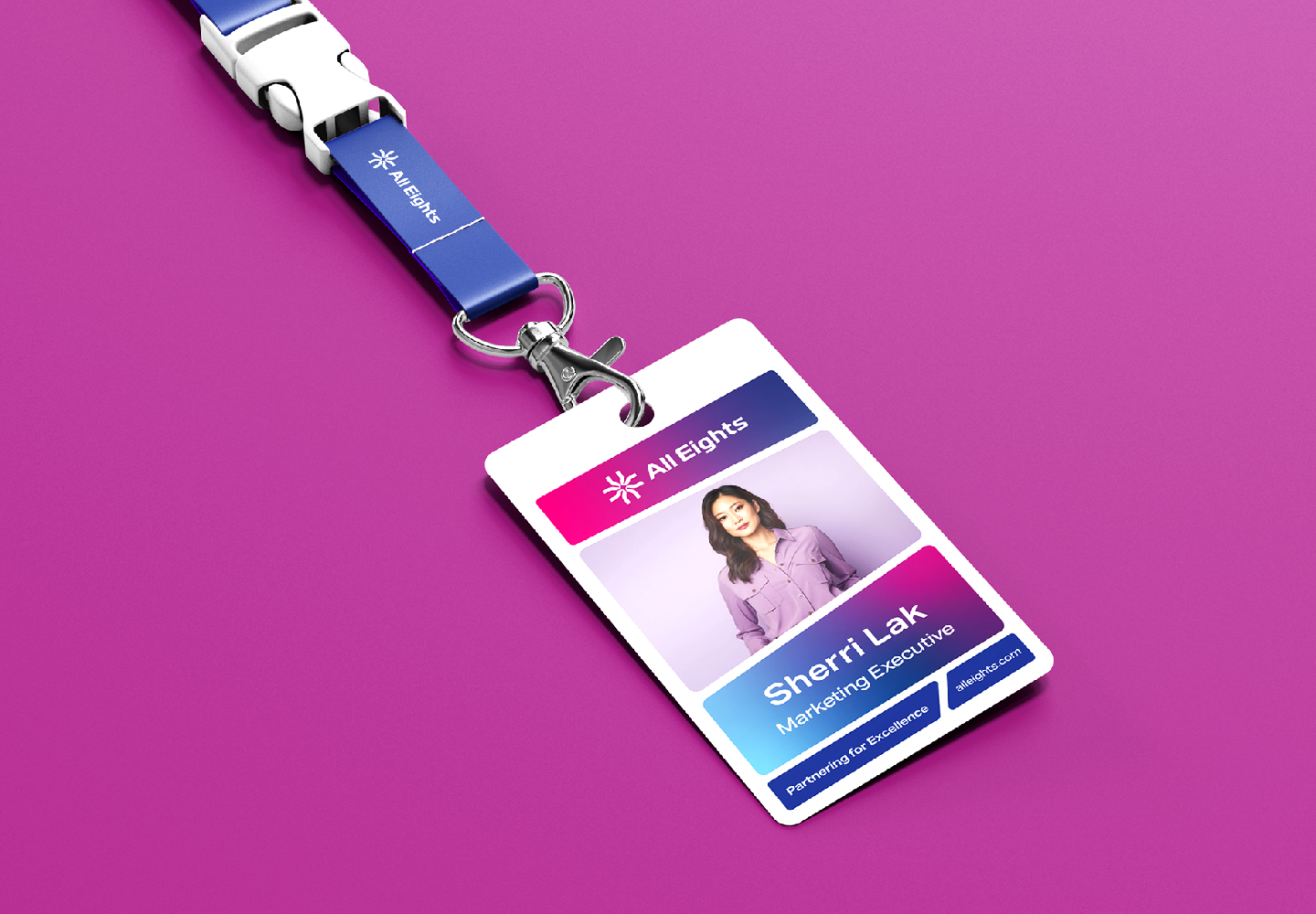 All Eights staff lanyard and name tag