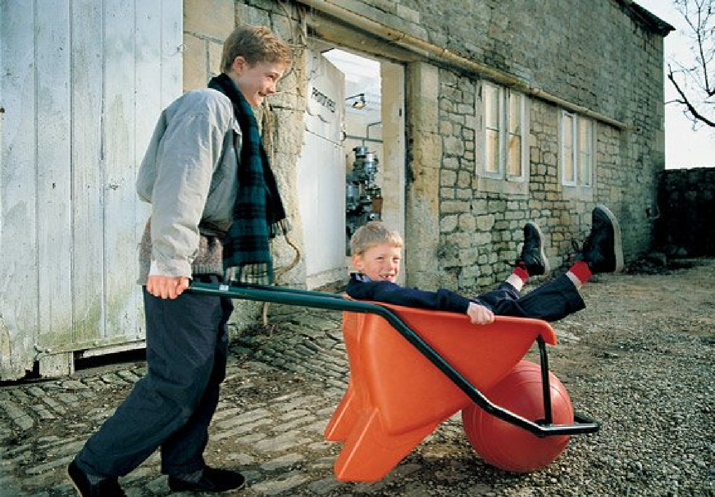 nconventional plastic barrow – with a ball rather than a wheel 